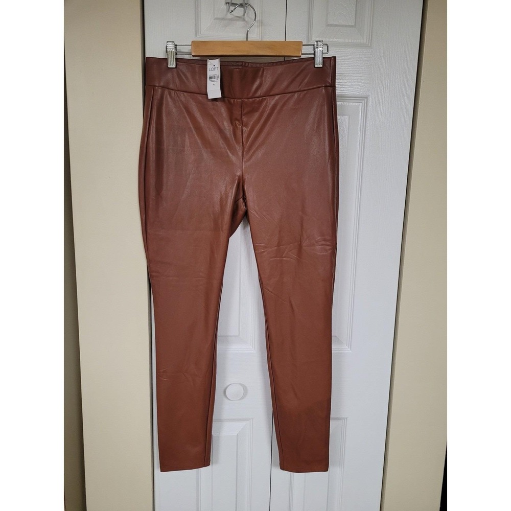 LOFT Faux Leather Women Pants‎ Brown High Waisted Stretch Fall Favorite Size M